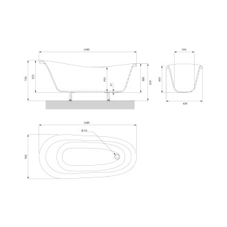 Omnires ATENA COMFORT M+ volně stojící vana, 168 x 76 cm, bílý/černý lesk ATENA168BCP