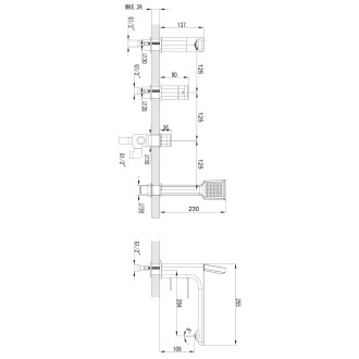 Omnires APURE čtyřotvorová vanová baterie, chrom lesk AP2232CR