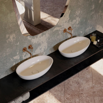 Omnires SHELL M+ SHELLUNBP Umyvadlo na desku 60x35cm, litý mramor, bílá lesk