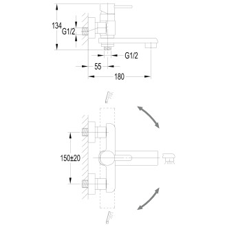 Omnires DARLING vanová baterie se sprchovou sadou, černý polomat DA5031BL