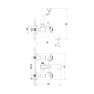 Omnires RETRO vanová baterie se sprchovou sadou, chrom lesk RE7231CR