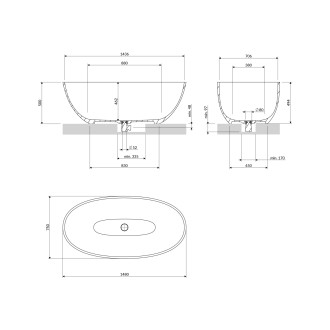 Omnires SHELL M+ volně stojící vana, 148 x 75 cm, černá SHELL148WWBLV