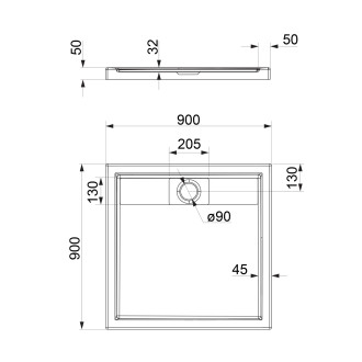 Omnires BROOKLYN akrylátová sprchová vanička, 90 x 90 cm, bílý lesk BROOKLYN90-KBP