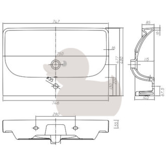 Nábytkové umyvadlo Kolo Traffic 75x48 cm otvor pro baterii uprostřed L91175000