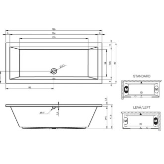 Obdélníková vana Riho Lusso 190x80 cm akrylát BA5900500000000