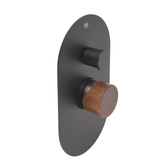 Sprchová a vanová baterie SAT Fusion včetně podomítkového tělesa páka tmavé dřevo SATBSFU215DTC