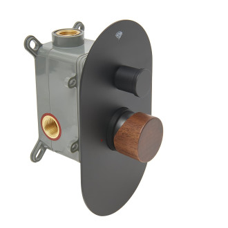 Sprchová a vanová baterie SAT Fusion včetně podomítkového tělesa páka tmavé dřevo SATBSFU215DTC