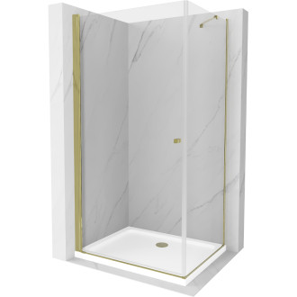 Sprchový kout Mexen Pretoria s výklopným mechanismem 80 x 90 cm, průhledný, zlatý + Plochá sprchová vanička - 852-080-090-50-00-4010