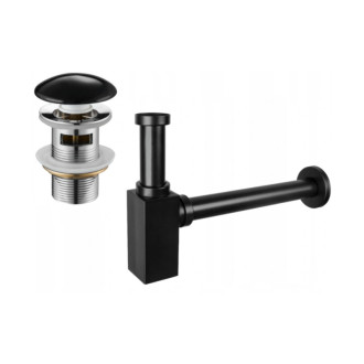 Umyvadlové čtvercové umyvadlo Mexen s půlsifonem a keramickou zátkou click-clack, s přepadem, černé - 7992060-75