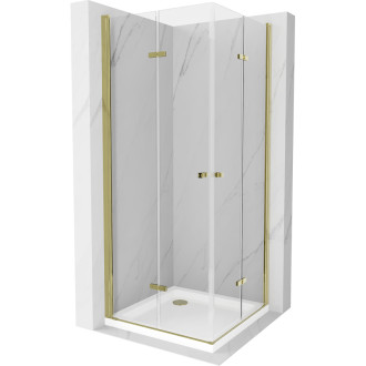 Skládací sprchový kout Mexen Lima Duo 70 x 70 cm, průhledný, zlatý + Plochá sprchová vanička - 856-070-070-50-02-4010G