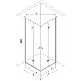 Skládací sprchový kout Mexen Lima Duo 70 x 70 cm, průhledný, zlatý + Plochá sprchová vanička - 856-070-070-50-02-4010G