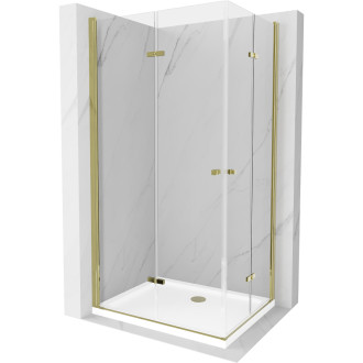 Sprchový kout Mexen Lima Duo skládací 100 x 90 cm, průhledný, zlatý + plochá sprchová vanička - 856-100-090-50-02-4010G