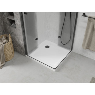 Sprchový kout Mexen Lima Duo skládací 80 x 80 cm, průhledný, černý + Plochá sprchová vanička - 856-080-080-70-02-4010B