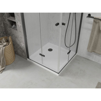 Sprchový kout Mexen Lima Duo skládací 90 x 90 cm, průhledný, černý + plochá sprchová vanička - 856-090-090-70-02-4010B