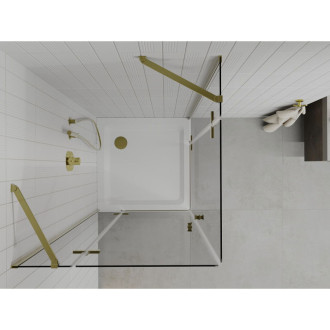 Sprchový kout Mexen Roma Duo s výklopným mechanismem 80 x 80 cm, průhledný, zlatý + plochá sprchová vanička - 854-080-080-50-02-4010G