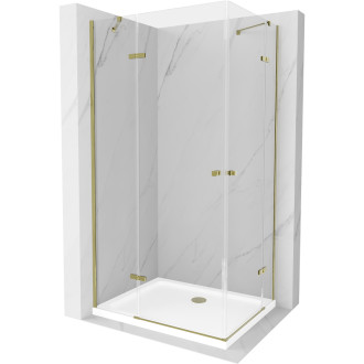 Sprchový kout Mexen Roma Duo s výklopným mechanismem 90 x 80 cm, průhledný, zlatý + plochá sprchová vanička - 854-090-080-50-02-4010G