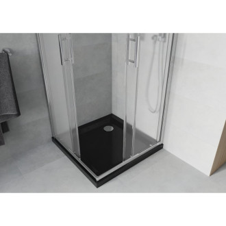 Sprchový kout Mexen Rio čtvercový 80 x 80 cm, matný, chrom + plochá sprchová vanička, černá - 860-080-080-01-30-4070