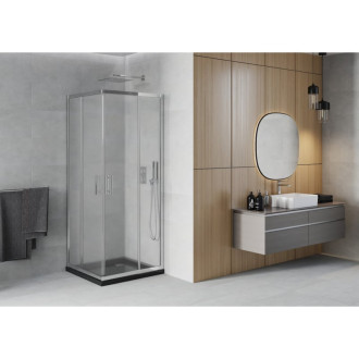 Sprchový kout Mexen Rio čtvercový 90 x 90 cm, matný, chrom + plochá sprchová vanička, černá - 860-090-090-01-30-4070