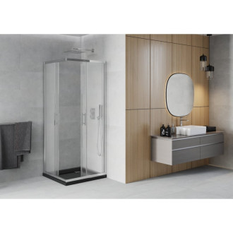 Sprchový kout Mexen Rio čtvercový 90 x 90 cm, matný, chrom + plochá sprchová vanička, černá - 860-090-090-01-30-4070