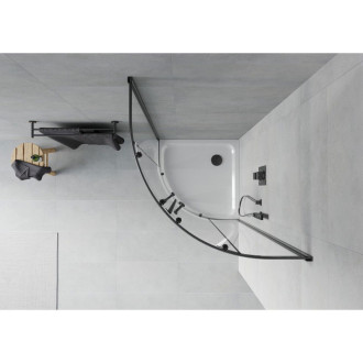 Půlkruhový sprchový kout Mexen Rio 80 x 80 cm, průhledný, černý + Plochá sprchová vanička, bílá - 863-080-080-70-00-4110B