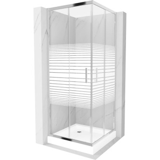 Sprchový kout Mexen Rio čtvercový 70 x 70 cm, bílé pruhy, chrom + sprchová vanička Rio, bílá - 860-070-070-01-20-4510