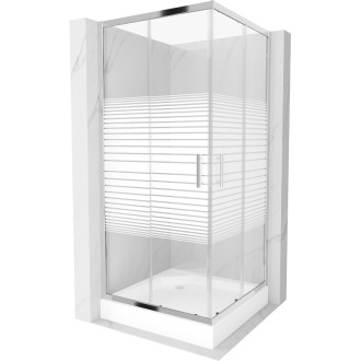 Sprchový kout Mexen Rio čtvercový 90 x 90 cm, bílé pruhy, chrom + sprchová vanička Rio, bílá - 860-090-090-01-20-4510