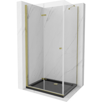 Skládací sprchový kout Mexen Lima 100 x 90 cm, průhledný, zlatý + plochá sprchová vanička, černá - 856-100-090-50-00-4070G