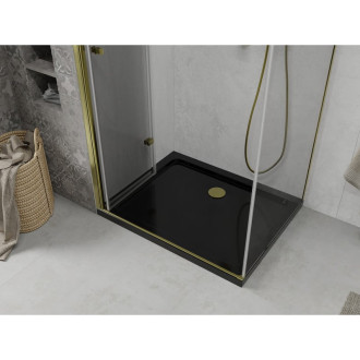 Skládací sprchový kout Mexen Lima 100 x 90 cm, průhledný, zlatý + plochá sprchová vanička, černá - 856-100-090-50-00-4070G
