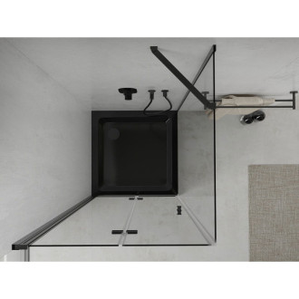 Skládací sprchový kout Mexen Lima 80 x 80 cm, průhledný, černý + Plochá sprchová vanička, černá - 856-080-080-70-00-4070B