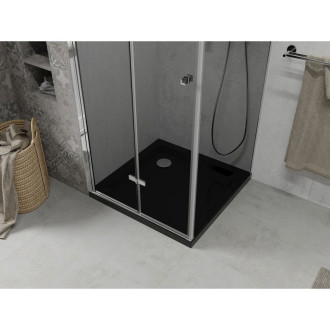 Skládací sprchový kout Mexen Lima 80 x 80 cm, grafit, chrom + plochá sprchová vanička, černá - 856-080-080-01-40-4070