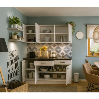 Kuchyňská linka se spotřebiči, dřezem a dřezovou baterií Naturel 160x60x91 cm mat alpská bílá