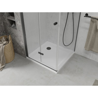 Skládací sprchový kout Mexen Lima 70 x 70 cm, průhledný, černý + Plochá sprchová vanička, bílá - 856-070-070-70-00-4010B