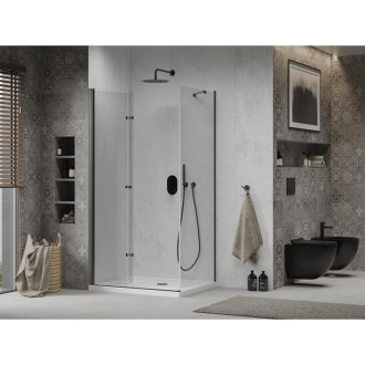 Sprchový kout Mexen Lima skládací 120 x 90 cm, průhledný, černý + plochá sprchová vanička, bílá - 856-120-090-70-00-4010B