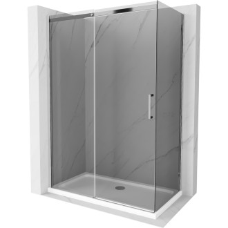 Mexen Omega posuvný sprchový kout 140 x 80 cm, grafit, chrom + plochá sprchová vanička, bílá - 825-140-080-01-40-4010