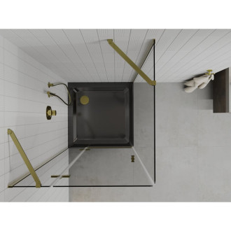 Sprchový kout Mexen Roma s výklopným mechanismem 80 x 80 cm, průhledný, zlatý + plochá sprchová vanička, černá - 854-080-080-50-00-4070G