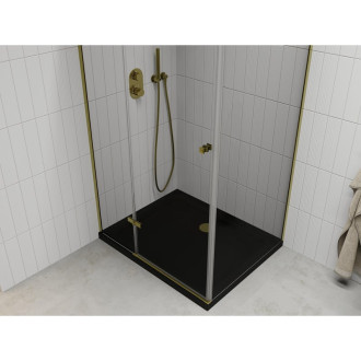 Sprchový kout Mexen Roma s výklopným mechanismem 120 x 90 cm, průhledný, zlatý + plochá sprchová vanička, černá - 854-120-090-50-00-4070G
