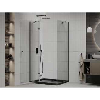 Sprchový kout Mexen Roma s výklopným mechanismem 80 x 100 cm, průhledný, černý + Plochá sprchová vanička, černá - 854-080-100-70-00-4070B