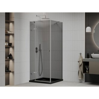 Výklopný sprchový kout Mexen Roma 80 x 80 cm, grafit, chrom + Plochá sprchová vanička, černá - 854-080-080-01-40-4070