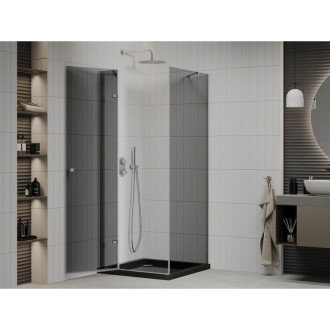 Výklopný sprchový kout Mexen Roma 80 x 80 cm, grafit, chrom + Plochá sprchová vanička, černá - 854-080-080-01-40-4070