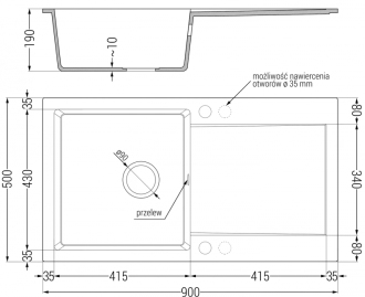 Mexen Leo 1-miskový granit dřez s odkapem a baterií Telma, bílá 6501-20-670200-00
