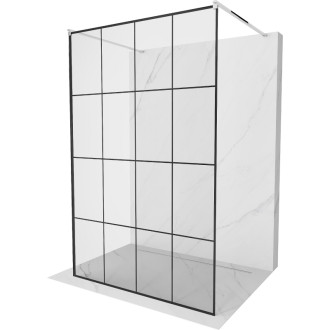 Mexen Kioto volně stojící sprchová zástěna 130 x 200 cm, černá mřížka 8 mm, chrom - 800-130-002-01-77