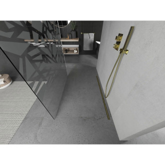 Volně stojící sprchová zástěna Mexen Kioto 130 x 200 cm, bílý vzor 8 mm, zlatá - 800-130-002-50-85