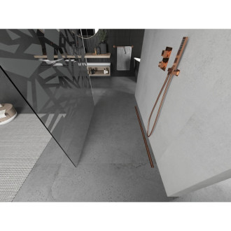 Volně stojící sprchová zástěna Mexen Kioto 120 x 200 cm, bílý vzor 8 mm, růžové zlato - 800-120-002-60-85