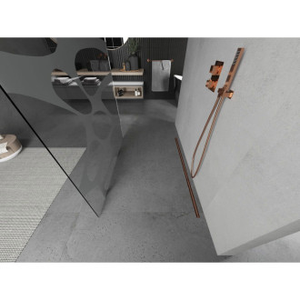 Volně stojící sprchová zástěna Mexen Kioto 100 x 200 cm, bílá vlna 8 mm, růžové zlato - 800-100-002-60-97