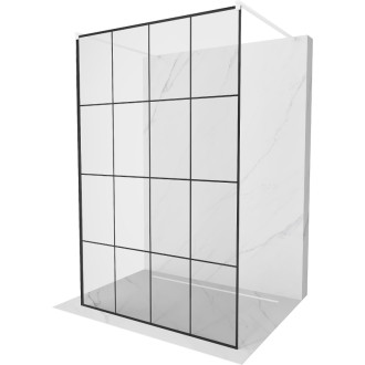 Volně stojící sprchová zástěna Mexen Kioto 130 x 200 cm, černá mřížka 8 mm, bílá - 800-130-002-20-77