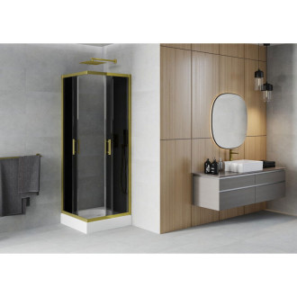 Sprchový kout Mexen Rio čtvercový 80 x 80 cm, grafit, zlatý + sprchová vanička Rio, bílá - 860-080-080-50-40-4510