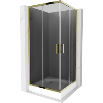 Čtvercový sprchový kout Mexen Rio 90 x 90 cm, grafit, zlatý + sprchová vanička Rio, bílá - 860-090-090-50-40-4510
