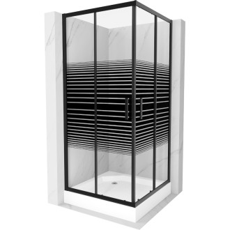 Čtvercový sprchový kout Mexen Rio 90 x 90 cm, černé pruhy, černá + sprchová vanička Rio, bílá - 860-090-090-70-20-4510