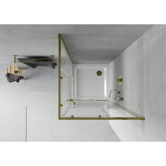 Sprchový kout Mexen Rio čtvercový 80 x 80 cm, bílé pruhy, zlatý + Plochá sprchová vanička, bílá - 860-080-080-50-20-4010G