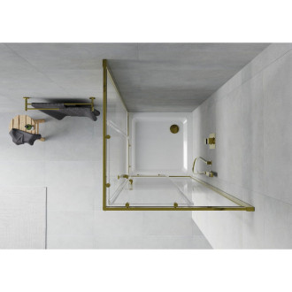 Sprchový kout Mexen Rio čtvercový 90 x 90 cm, bílé pruhy, zlatý + Plochá sprchová vanička, bílá - 860-090-090-50-20-4010G